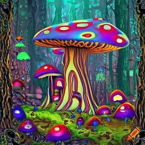 Psychedelic Mushroom Forest Artwork