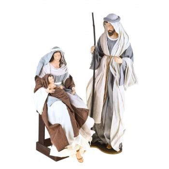 Natività completa 3 statue in tessuto h 36 cm Grigio e Crema Maisons