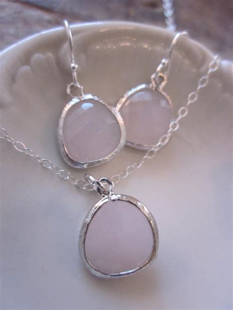 Rose Pink Necklace And Earring Set Pendants On Sterling Silver Earwires