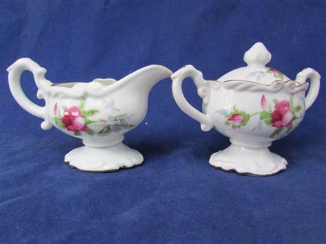 Antique Porcelain Creamer And Sugar Bowl Set Floral Nw L 151 Pink Rose