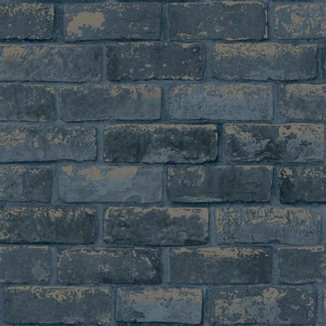 Debona Navy Blue Brick Wall D Effect Rustic Stone Feature Wallpaper