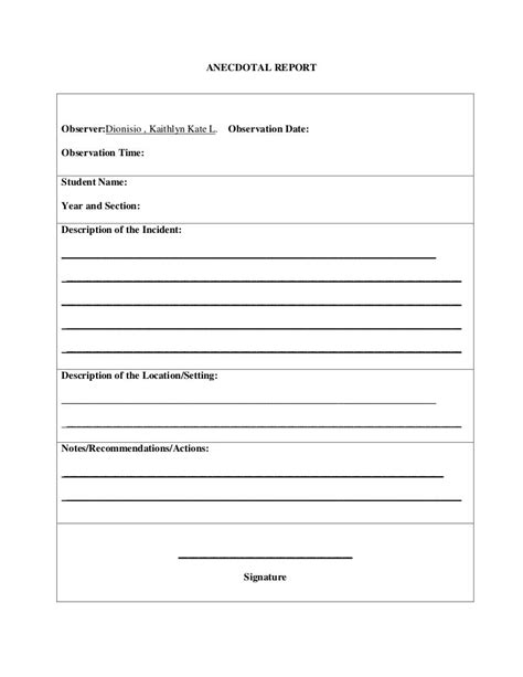 Anecdotal Record Template