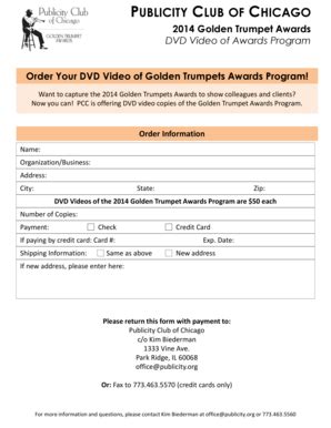 Fillable Online Publicity Order Your DVD Video Of Golden Trumpets