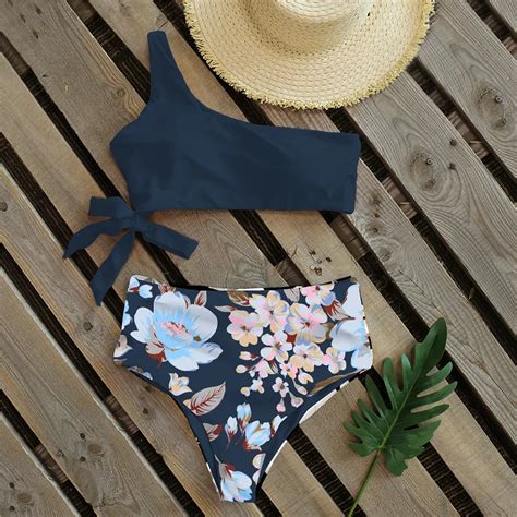 Maillot de bain Bikini sexy à épaule dénudée pour femme Bas à taille haute Type CO GY