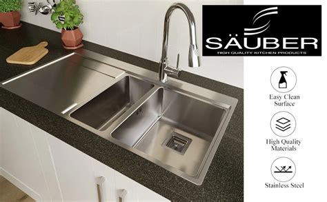 Sauber 1000 X 520mm Stainless Steel Kitchen Sink 15 Bowl Inset Drop In