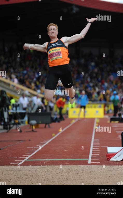 23.06.2012 Birmingham ENGLAND Greg Rutherford wins the long jump at the ...