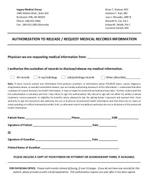 Fillable Online Authorization To Release Request Medical Fax