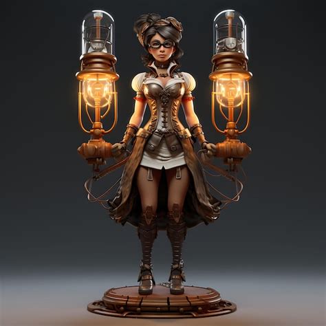 Premium Photo 3d Character Female Steampunk Curvy Tanned Skin Tesla