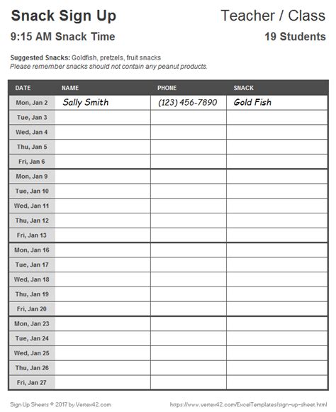 Snack List Template