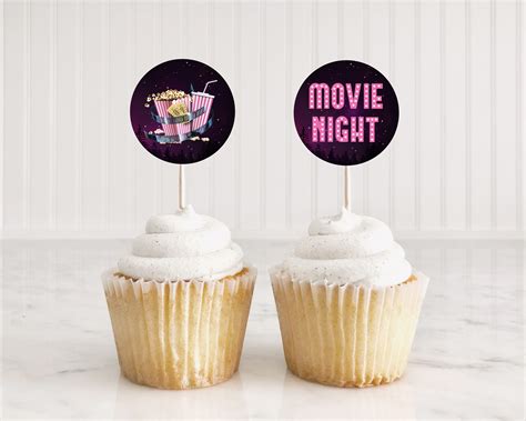 Movie Night Cupcake Toppers For Instant Printing Movie Night Etsy