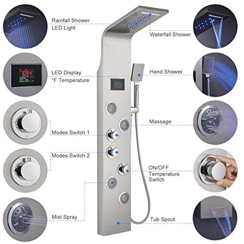 Menatt Shower Tower System With Led Lights Hydroelectricity Display