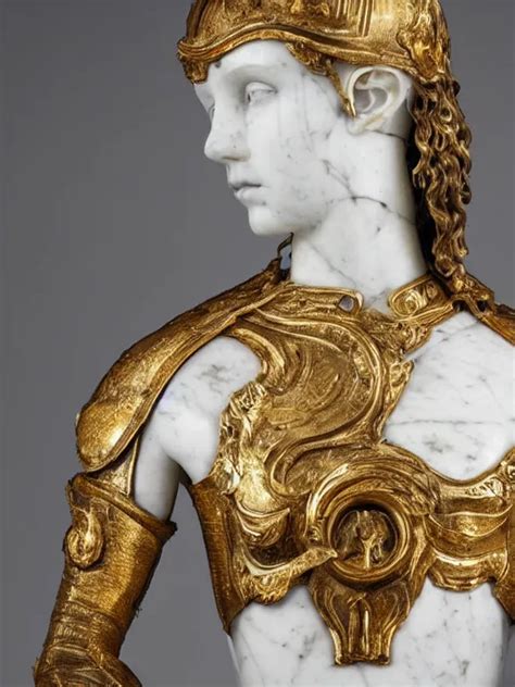 A White Art Nouveau Marble And Gold Head And Torso Stable Diffusion