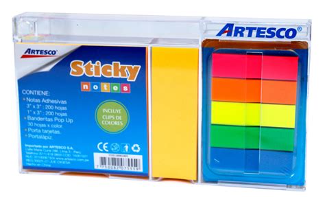 Dispensador De Notas Adhesivas Artesco Con Post It Clips Banderitas