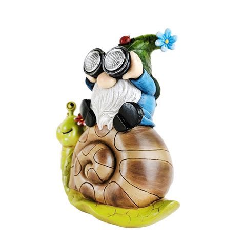 Resin Garden Gnome Snail Statue Decor With Solar Led Lights For Patio