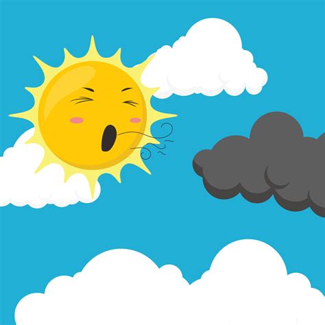 Cartoon Illustration Of The Sun Blowing The Clouds Vector Illustration