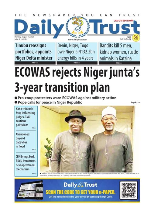 Nigerian Newspapers Daily Front Pages Review Monday 21st August 2023