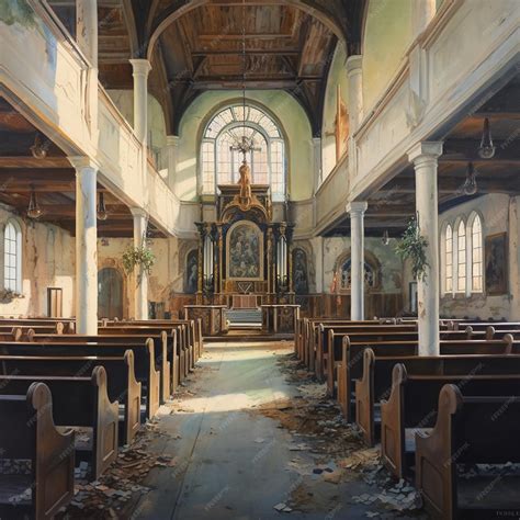 Premium AI Image | A painting of a church with a church interior with a ...