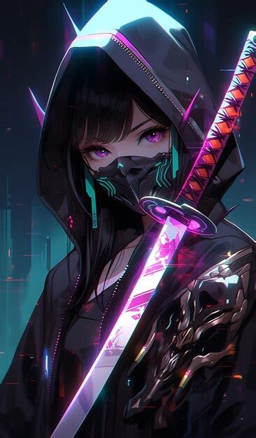 Fille Ninja Cyberpunk Neno Avec épée Photo Premium