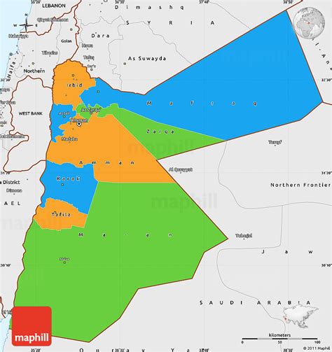 Political Simple Map of Jordan, single color outside, borders and labels