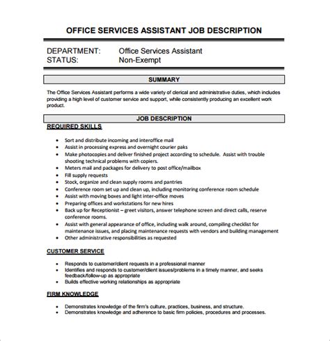 Office Assistant Job Description Template Hq Printable Documents