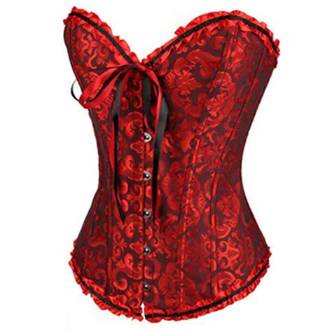 Sexy Women Burlesque Jacquard Fabric Lace Up Satin Plastic Bone Bustier