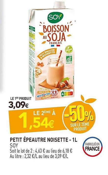 Promo Petit épeautre Noisette 1l Soy chez NaturéO iCatalogue fr