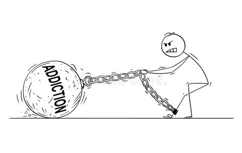 Cartoon of Man Pulling Big Iron Ball with Addiction Text Chained To His ...