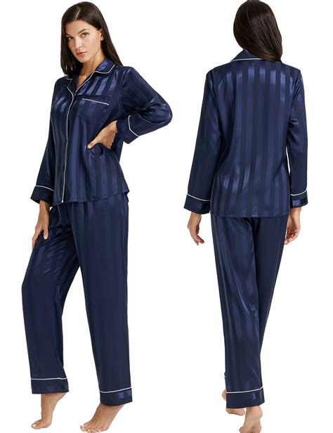 Lonxu Womens Satin Pajama Set Long Sleeve Lounge Sets Two Piece Button