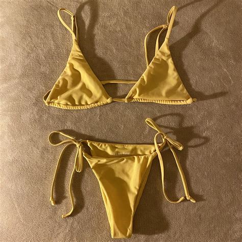 Lahana Yellow Triangle Bikini Set Top Size L Depop