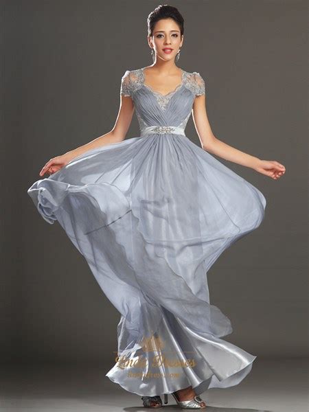 Grey Chiffon One Shoulder Pleated Bodice Prom Dress With Side Slits