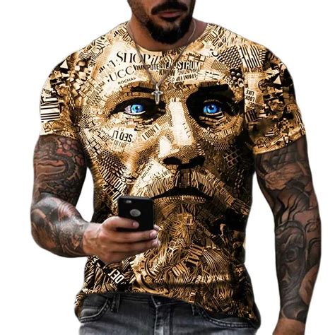 Camiseta Con Estampado 3d De Cabeza De Guerrero Vintage Para Hombre Camiseta De Manga Corta Con