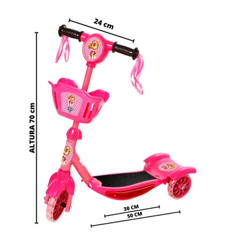 Patinete De Menina Patrulha Canina 3 Rodas Brinquedo Led Em