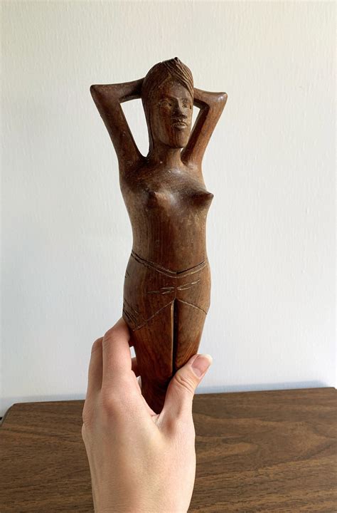 Vintage Solid Wood Nude Woman Statue Heavy Wooden Nut Cracker Naked