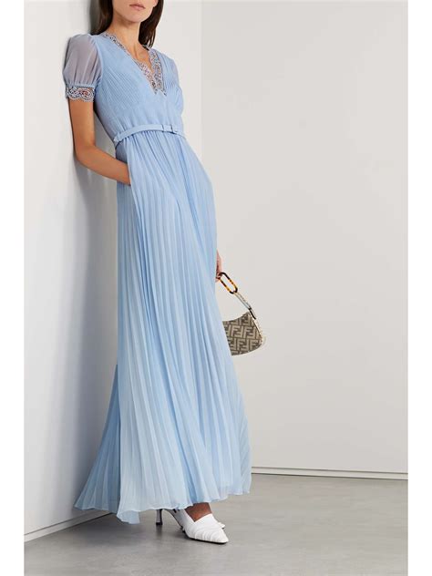 Self Portrait Belted Pleated Guipure Lace Trimmed Chiffon Maxi Dress Net A Porter