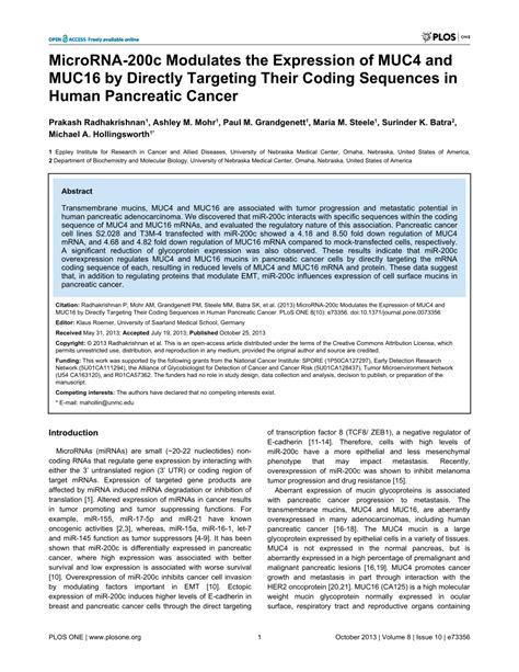 Pdf Microrna C Modulates The Expression Of Muc And Muc By