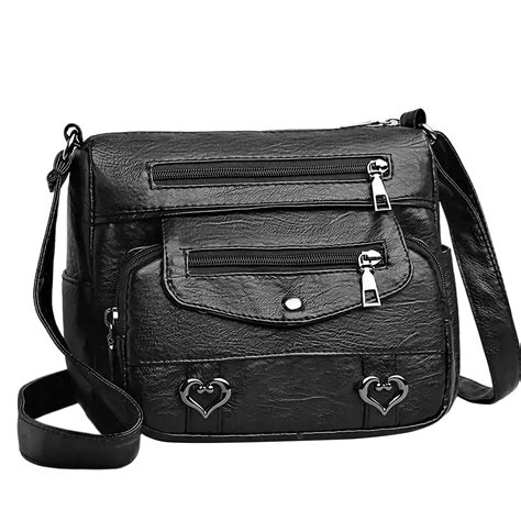 Womens Shoulder Bags Heart Decor Crossbody Bag Vintage Pu Leather Shoulder Bag Multi Pockets