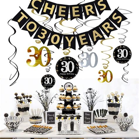 Jevenis 30th Birthday Party Decorations Cheers To 30 Years Banner 30 Years Old Party Supplies