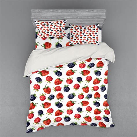 Fruits Duvet Cover Set Delicious Ripe Berry Print Strawberries