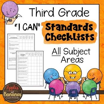 Third Grade Standards Checklists For All Subjects I Can TpT