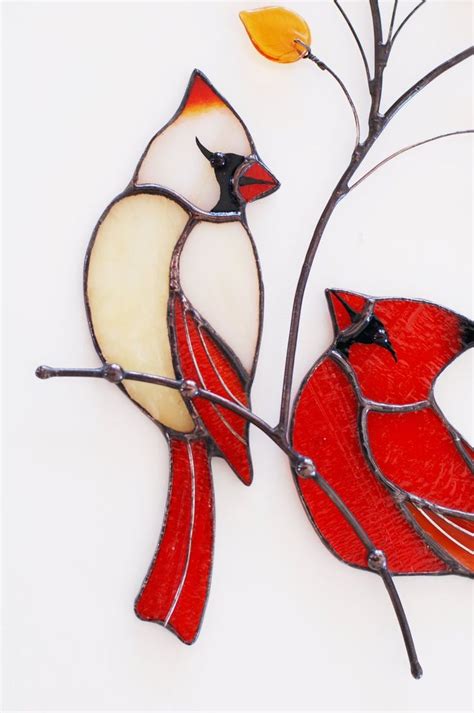 Couple Of Red Cardinals Stained Glass Decor Custom Stained Etsy Stained Glass Decor Stained