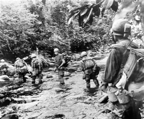 Photo Men Of The Us St Marine Division Fording A Muddy Jungle Stream