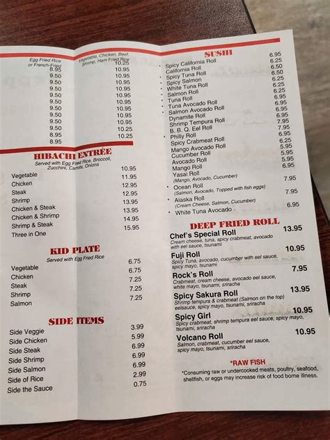 Menu At Teppanyaki Cafe Sumter