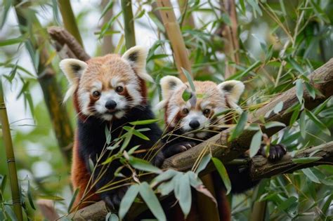 Adorable Red Pandas In Bamboo Premium Ai Generated Image