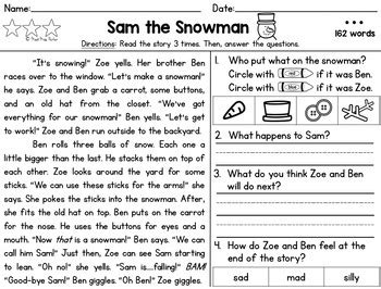 Differentiated Reading Comprehension Passages St Grade Winter Tpt