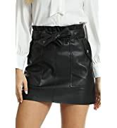 Fahsyee Leather Skater Skirt Women S Black Pleated Plus Size Mini A