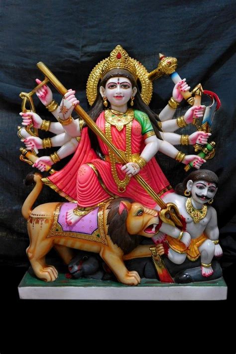 Multicolor Hindu Marble Durga Maa Mahisasur Statue For Worship Size