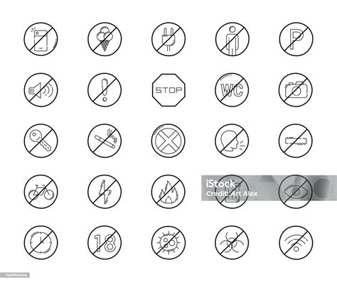 Icon Set Of Warning Symbols Prohibition Signs Hand Drawn Style Vector