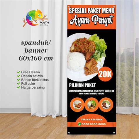 Spanduk 60x160 Banner Paket Menu Ayam Penyet Custom Desain Lazada