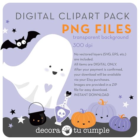 Cute Purple Halloween Clipart Set Transparent Background Png Etsy