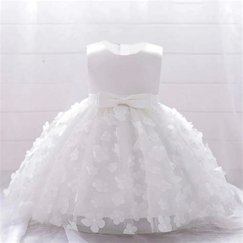 Vestido Infantil Branco Flores Para Batizado Festa Aniver Elo